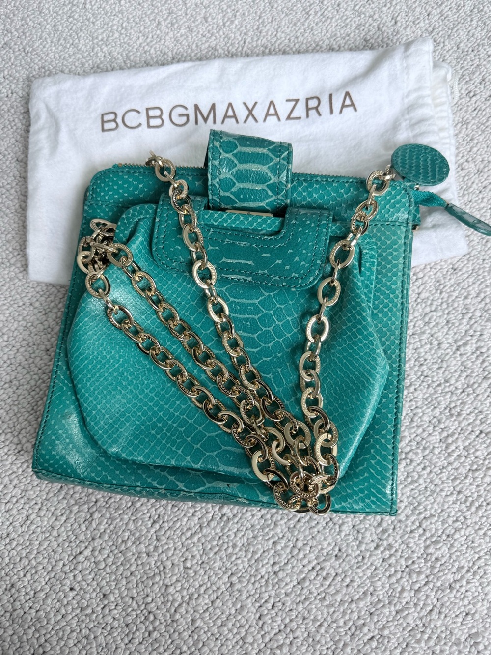 BCBGMaxAzria Teal Faux-Snakeskin Chain Crossbody Bag